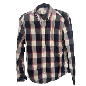 J.CREW Shirt Adult Medium Blue Red Plaid Long Sleeve Cotton Mens Oxford Style